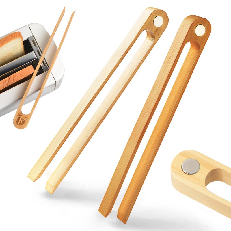 laboos Magnetic Bamboo Toaster Tongs: 100% Natural 8.7â€ Wood Kitchen Toast Tongs| Eco-Friendly, Space Saving Modern Kitchen Accessory for Home Restaurant | Set of 2 - Image 1